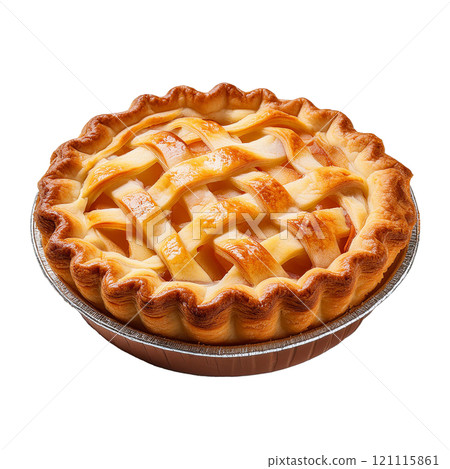 Traditional apple pie with a buttery crust and spiced apple filling, isolated on transparent background, perfect for dessert photography, seasonal treats, and food styling Traditional apple pie with a buttery crust and spiced apple filling, isolated on transparent background, perfect for dessert photography, seasonal treats, and food styling 121115861