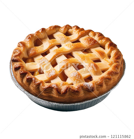 Classic apple pie with golden crust and warm cinnamon filling, isolated on transparent background, perfect for dessert photography, sweet treats, and food styling Classic apple pie with golden crust and warm cinnamon filling, isolated on transparent background, perfect for dessert photography, sweet treats, and food styling 121115862