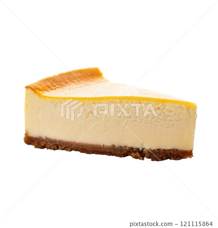 Piece of creamy cheesecake with a graham cracker crust, isolated on transparent background, perfect for dessert photography, sweet treats, and food styling Piece of creamy cheesecake with a graham cracker crust, isolated on transparent background, perfect for dessert photography, sweet treats, and food styling 121115864