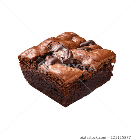 Fudgy brownie with melted chocolate chunks, isolated on transparent background, perfect for dessert photography, sweet indulgence, and food styling 121115877