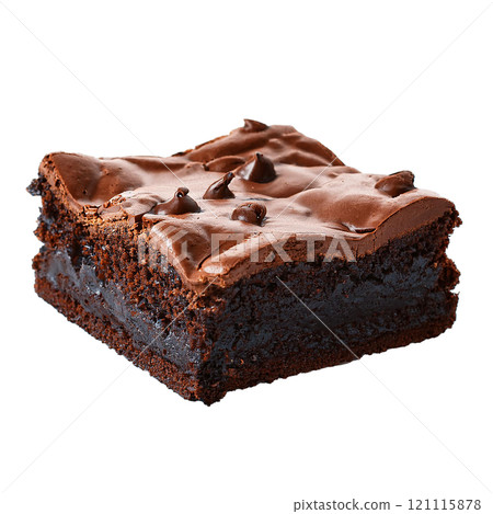 Decadent brownie with rich chocolate chunks, isolated on transparent background, perfect for dessert photography, sweet treats, and food styling Decadent brownie with rich chocolate chunks, isolated on transparent background, perfect for dessert photography, sweet treats, and food styling 121115878