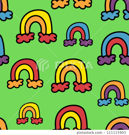 Cute Seamless Pattern with Hand Drawn Rainbow Doodle. 121115903