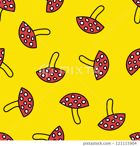 Seamless Pattern with Mushroom Fly Agaric. Red Mushroom with White Spots. Toxic Mushroom Repeating Background. 121115904