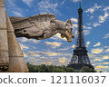 Eiffel Tower and Gargoyle in morning light view of Paris. Composite of several images. High quality photo. 121116037