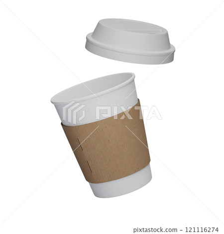 One white lid coffee cup floating in the air with sleeve 3D mock up image 121116274