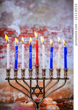 Glimpse into Jewish celebration of Hanukkah, where light is tradition come together to fill homes with warmth joy. 121116533