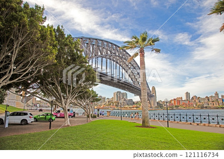 Sydney Harbour Bridge captured from an iconic perspective with water and cloudy skies Sydney Harbour Bridge captured from an iconic perspective with water and cloudy skies 121116734