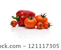 tomatoes and red peppers on a white background 121117305