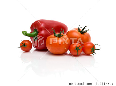tomatoes and red peppers on a white background tomatoes and red peppers on a white background 121117305