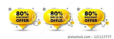 Chat speech bubble 3d icons. 80 percent discount tag. Sale offer price sign. Special offer symbol. Discount chat offer. Speech bubble banners. Text box balloon. Vector Chat speech bubble 3d icons. 80 percent discount tag. Sale offer price sign. Special offer symbol. Discount chat offer. Speech bubble banners. Text box balloon. Vector 121117777
