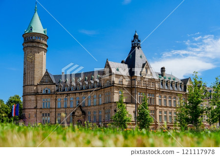 Stunning Wide Angle View of the Historic Fortress in Luxembourg Surrounded by Nature 121117978