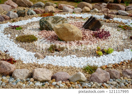 Pebble Garden with Large Stones in Center and White Gravel Border Pebble Garden with Large Stones in Center and White Gravel Border 121117995