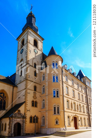 Cathedral in the old town of Luxembourg. Abbey of Luxembourg in the Grund district Cathedral in the old town of Luxembourg. Abbey of Luxembourg in the Grund district 121118030