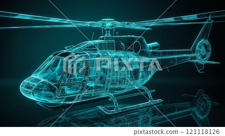 Wireframe representation of a modern helicopter illustrating technology and design concepts 121118126