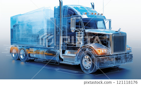 Detailed illustration of heavy-duty truck with trailer Detailed illustration of heavy-duty truck with trailer 121118176