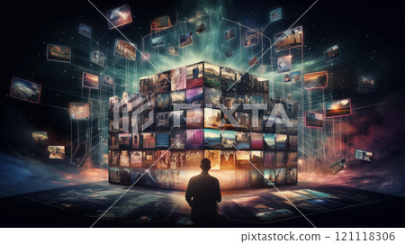 Engaging with a digital display of multimedia content in a futuristic environment 121118306
