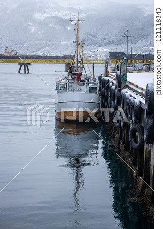 Boat in the harbor, Narvik, Norway 121118343