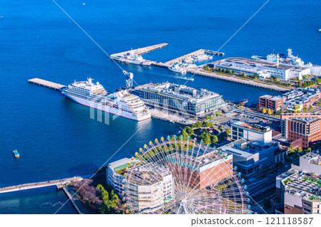 New scenery of Yokohama cityscape in Japan. View of Mitsui Ocean Fuji at Shinko Pier passenger ship terminal, etc. = December 8th New scenery of Yokohama cityscape in Japan. View of Mitsui Ocean Fuji at Shinko Pier passenger ship terminal, etc. = December 8th 121118587