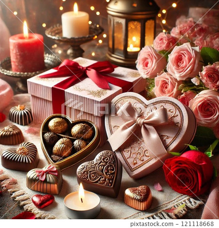 巧克力、紅玫瑰與蠟燭 121118668