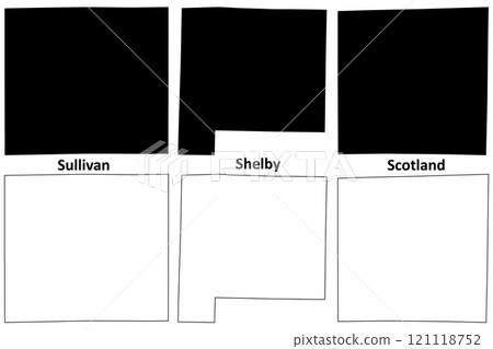 Sullivan, Shelby and Scotland County, Missouri (U.S. county, United States of America, USA, U.S., US) map vector illustration, scribble sketch map 121118752