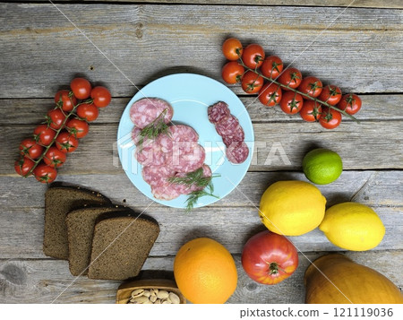 Vegetables and fruits on a wooden table. High quality photos Vegetables and fruits on a wooden table. High quality photos 121119036