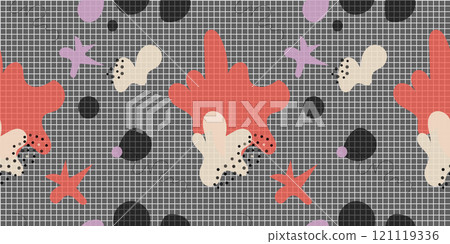 Abstract trendy pattern. Seamless background with wavy shapes and lines. Abstract trendy pattern. Seamless background with wavy shapes and lines. 121119336