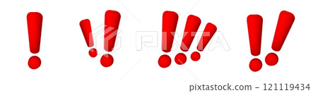 Bold red exclamation marks in a row Bold red exclamation marks in a row 121119434