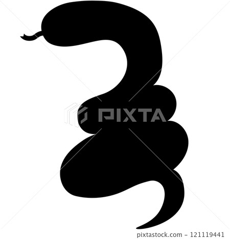 Illustration of the black silhouette of a snake with its tongue out 121119441
