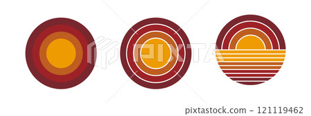 Colorful geometric circles with red and yellow concentric designs 121119462