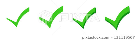 Four green checkmarks in a row symbolizing approval 121119507