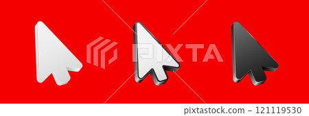 Three computer mouse cursors in different colors 121119530