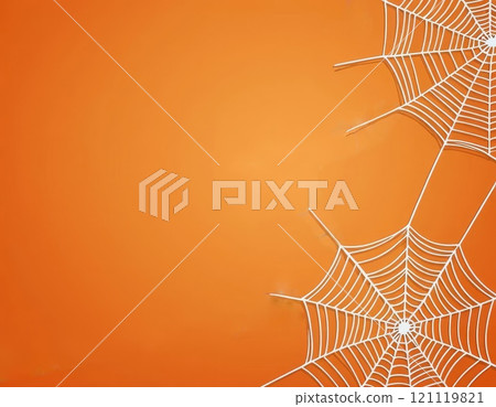 Orange background with spider webs, white webs in the corners. Orange background with spider webs, white webs in the corners. 121119821