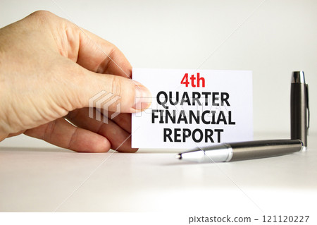 4th quarter financial report symbol. Concept words 4th quarter financial report on beautiful white paper. Beautiful white background. Business 4th quarter financial report concept. Copy space. 121120227