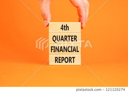 4th quarter financial report symbol. Concept words 4th quarter financial report on beautiful wooden blocks. Beautiful orange background. Business 4th quarter financial report concept. Copy space. 121120274