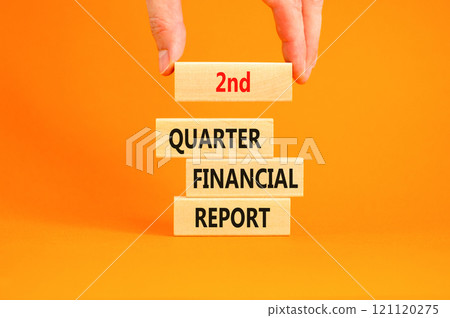 2nd quarter financial report symbol. Concept words 2nd quarter financial report on beautiful wooden blocks. Beautiful orange background. Business 2nd quarter financial report concept. Copy space. 121120275