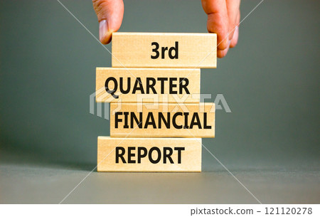 3rd quarter financial report symbol. Concept words 3rd quarter financial report on beautiful wooden blocks. Beautiful grey background. Business 3rd quarter financial report concept. Copy space. 3rd quarter financial report symbol. Concept words 3rd quarter financial report on beautiful wooden blocks. Beautiful grey background. Business 3rd quarter financial report concept. Copy space. 121120278