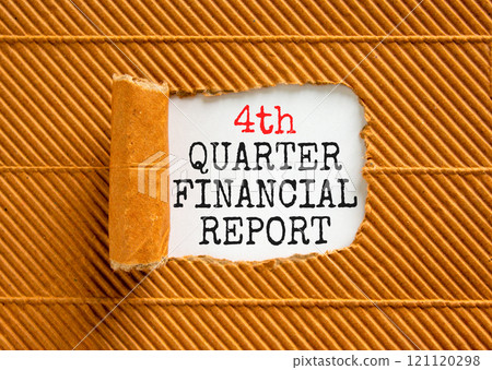 4th quarter financial report symbol. Concept words 4th quarter financial report on beautiful white paper. Beautiful brown background. Business 4th quarter financial report concept. Copy space. 121120298