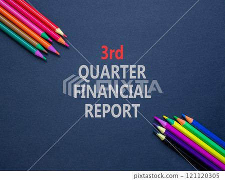 3rd quarter financial report symbol. Concept words 3rd quarter financial report on beautiful black paper. Beautiful black background. Business 3rd quarter financial report concept. Copy space. 121120305