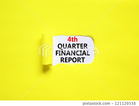 4th quarter financial report symbol. Concept words 4th quarter financial report on beautiful white paper. Beautiful yellow background. Business 4th quarter financial report concept. Copy space. 121120338