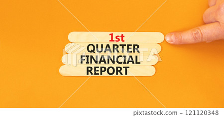 1st quarter financial report symbol. Concept words 1st quarter financial report on beautiful wooden sticks. Beautiful orange background. Business 1st quarter financial report concept. Copy space. 1st quarter financial report symbol. Concept words 1st quarter financial report on beautiful wooden sticks. Beautiful orange background. Business 1st quarter financial report concept. Copy space. 121120348