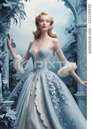 An elegant woman in a whimsical fantasy landscape 121120430