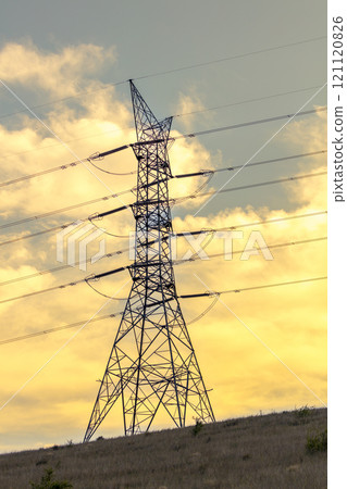 A large steel structure supporting the electricity network 121120826