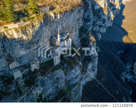 A stunning aerial view of the Sanctuary of Madonna della Corona 121120859