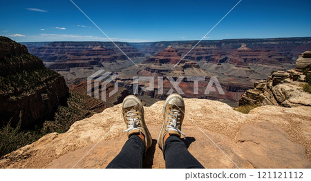 坐在大峽谷裡的人的腿 坐在大峽谷裡的人的腿 121121112
