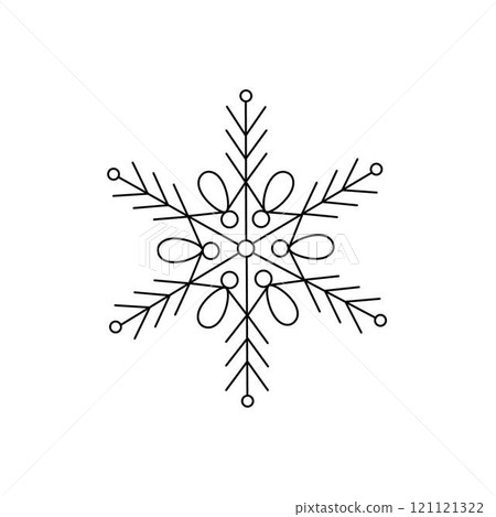 Snowflake Christmas simple doodle linear hand drawn vector illustration, winter holidays New Year element for seasons greetings cards, invitations, banner, poster, stickers 121121322