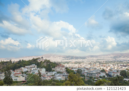 Aerial beautiful cityscape view of Athens. Greece. 121121423
