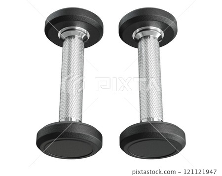 Two Blank Round Rubber Dumbbells, weightlifting gym equipment top view Two Blank Round Rubber Dumbbells, weightlifting gym equipment top view 121121947