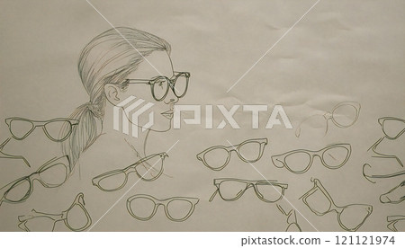 Hand-drawn glasses illustration background Pencil drawing Pen drawing Wallpaper 121121974