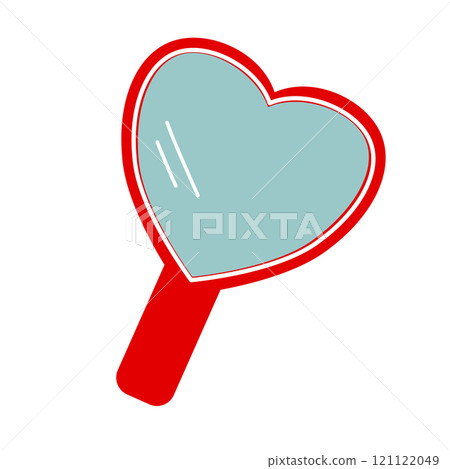 A hand mirror in the shape of a heart. A hand mirror in the shape of a heart. 121122049