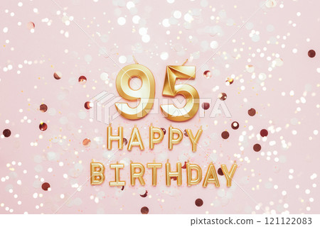 Number 95 ninety five golden celebration birthday candle on Festive Background. ninety five years birthday. concept of celebrating birthday, anniversary, important date, holiday Number 95 ninety five golden celebration birthday candle on Festive Background. ninety five years birthday. concept of celebrating birthday, anniversary, important date, holiday 121122083